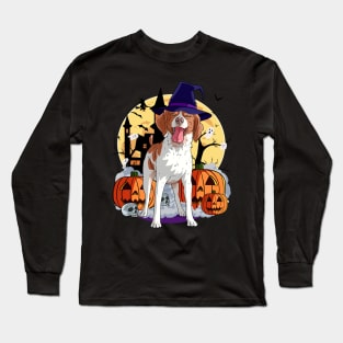 Brittany Dog Cute Witch Halloween Pumpkin Long Sleeve T-Shirt